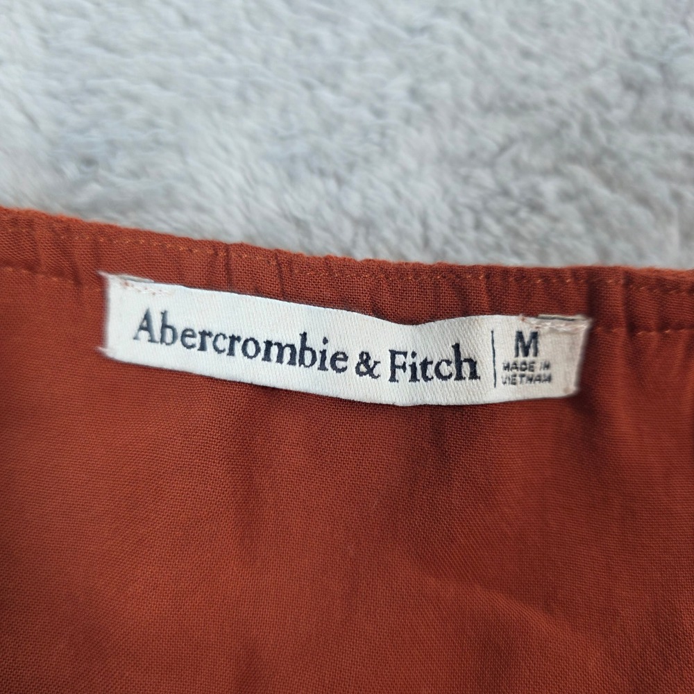 Abercrombie & Fitch Women Med Terracotta Linen Blend Midi Dress Slit Tie Strap - Picture 5 of 9